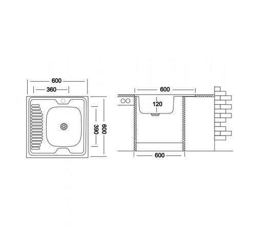 Мойка для кухни Ukinox Nord 60х60х12 см накладная с крылом сталь (Nr 600х600 0,4 R) Мойка для кухни Ukinox Nord 60х60х12 см накладная с крылом сталь (Nr 600х600 0,4 R)