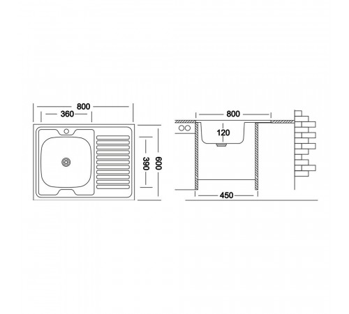 Мойка для кухни Ukinox Nord 80х60х13 см накладная с крылом сталь (Nr 800х600 0,4 R) Мойка для кухни Ukinox Nord 80х60х13 см накладная с крылом сталь (Nr 800х600 0,4 R)