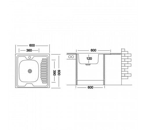 Мойка для кухни Ukinox Nord 60х60х12 см накладная с крылом сталь (Nr 600х600 0,4 L) Мойка для кухни Ukinox Nord 60х60х12 см накладная с крылом сталь (Nr 600х600 0,4 L)