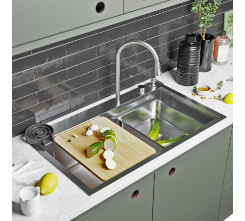Мойка для кухни Mixline Pro 75х46х22 см врезная многофункциональная сталь сатин (552103) Мойка для кухни Mixline Pro 75х46х22 см врезная многофункциональная сталь сатин (552103)