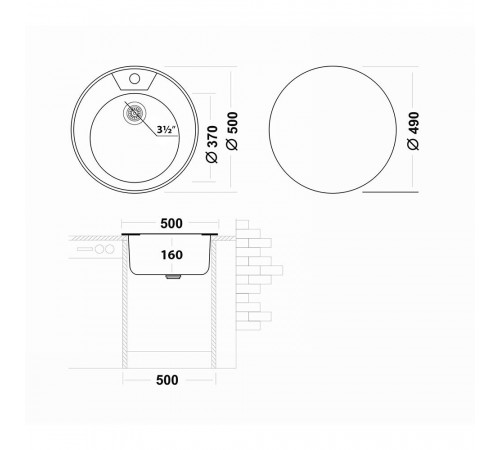 Мойка для кухни Ukinox Nord d50х16 см врезная сталь (Nr D500 (0,6) G) Мойка для кухни Ukinox Nord d50х16 см врезная сталь (Nr D500 (0,6) G)