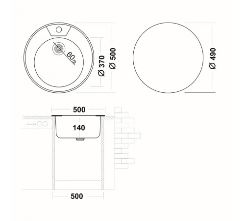 Мойка для кухни Ukinox Nord d50х14 см врезная сталь (Nr D500 (0,4))