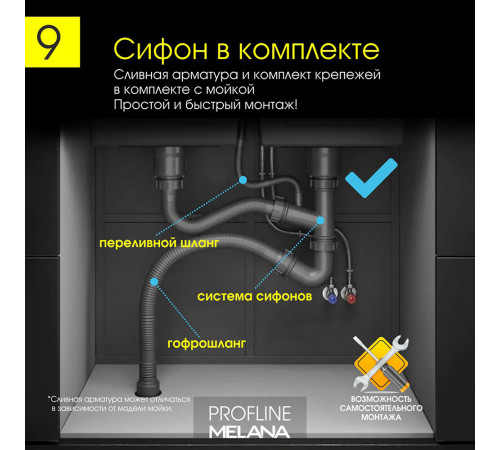 Мойка для кухни Melana ProfLine 44х48,5х20 см врезная с сифоном сталь (R44485H) Мойка для кухни Melana ProfLine 44х48,5х20 см врезная с сифоном сталь (R44485H)