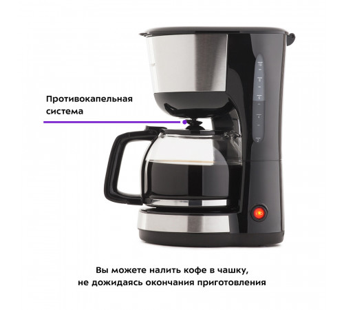 Кофеварка капельная Kitfort КТ-715 черная/серебро