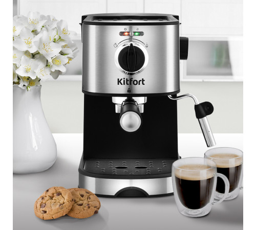 Кофеварка рожковая Kitfort КТ-753 черная/серебро Кофеварка рожковая Kitfort КТ-753 черная/серебро