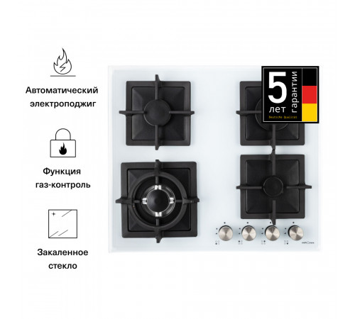 Варочная панель газовая Krona Calore 60 4 конфорки белая Варочная панель газовая Krona Calore 60 4 конфорки белая
