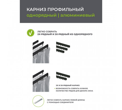 Карниз потолочный алюминиевый однорядный Facile 200 см черный Карниз потолочный алюминиевый однорядный Facile 200 см черный