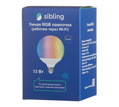 Лампа умная Sibling светодиодная диммируемая Е27 13 Вт RGB IP20 шар Лампа умная Sibling светодиодная диммируемая Е27 13 Вт RGB IP20 шар