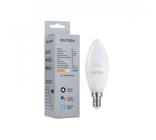 Лампа умная Voltega Wi-Fi bulbs светодиодная диммируемая E14 5 Вт теплый/холодный 2700-6500 К IP20 свеча Лампа умная Voltega Wi-Fi bulbs светодиодная диммируемая E14 5 Вт теплый/холодный 2700-6500 К IP20 свеча