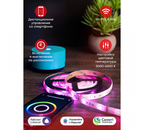 Лента светодиодная умная EKF Connect RGBW 3 м (slswf-3-rgbw) Лента светодиодная умная EKF Connect RGBW 3 м (slswf-3-rgbw)