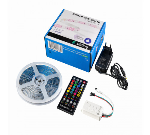 Лента светодиодная умная Sibling Умный Свет диммируемая 7 Вт RGB 2700-6500 К IP65 5 м Лента светодиодная умная Sibling Умный Свет диммируемая 7 Вт RGB 2700-6500 К IP65 5 м