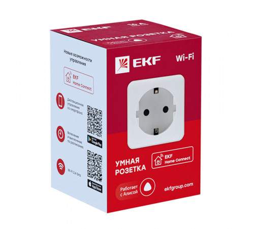 Умная розетка EKF Connect (RCS-1-WF) белая с заземлением Умная розетка EKF Connect (RCS-1-WF) белая с заземлением
