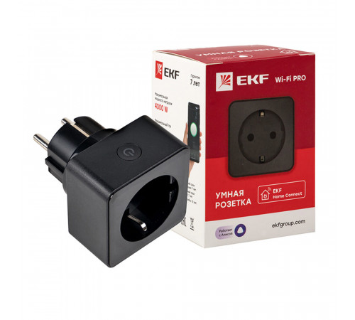 Умная розетка EKF Connect (RCS-2-WF) черная с заземлением