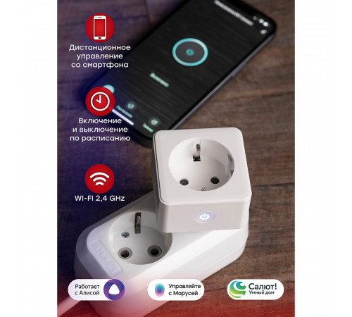 Умная розетка EKF Connect (RCS-1-WF) белая с заземлением Умная розетка EKF Connect (RCS-1-WF) белая с заземлением