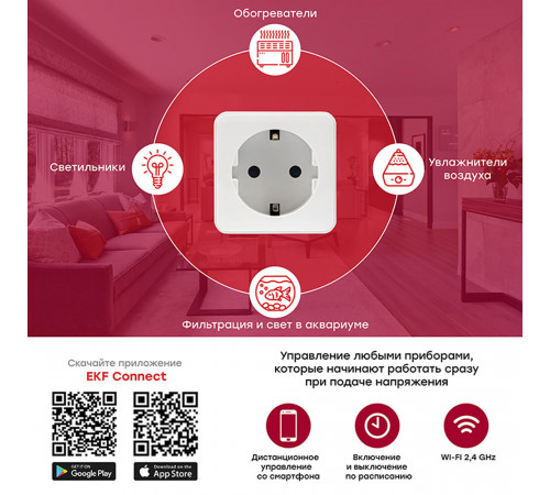 Умная розетка EKF Connect (RCS-1-WF) белая с заземлением Умная розетка EKF Connect (RCS-1-WF) белая с заземлением
