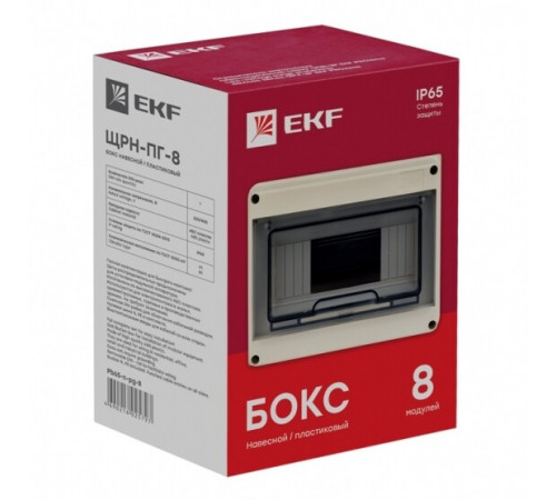 Щит распределительный навесной EKF PROxima ЩРН-ПГ-8 пластиковый IP65 147х203х89 мм 8 модулей прозрачная дверь серый Щит распределительный навесной EKF PROxima ЩРН-ПГ-8 пластиковый IP65 147х203х89 мм 8 модулей прозрачная дверь серый