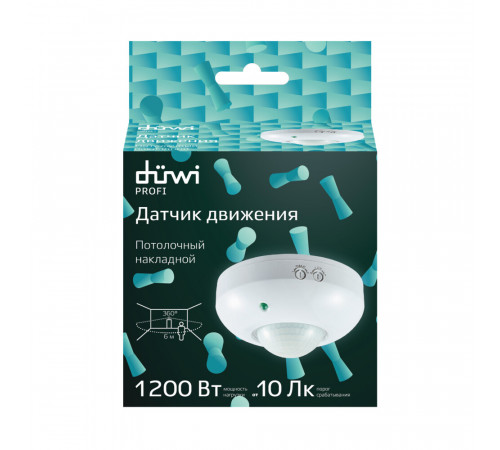 Датчик движения потолочный Duwi DDP-01 IP20 230 В 360 градусов до 6 м белый (25813 1) Датчик движения потолочный Duwi DDP-01 IP20 230 В 360 градусов до 6 м белый (25813 1)