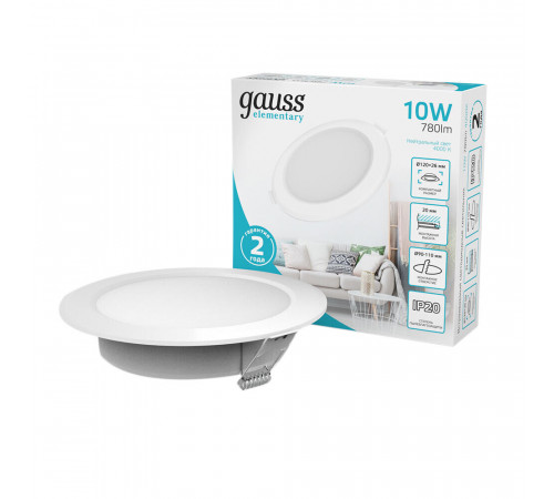 Светильник встраиваемый светодиодный с драйвером белый 10 Вт 4000К IP20 Gauss Elementary Downlight (997420209) Светильник встраиваемый светодиодный с драйвером белый 10 Вт 4000К IP20 Gauss Elementary Downlight (997420209)