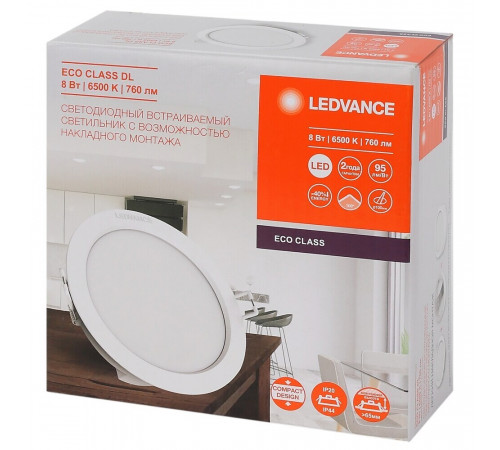 Светильник встраиваемый светодиодный белый 8 Вт 6500К IP20 Ledvance Ecoclass DL8W (4058075656635) Светильник встраиваемый светодиодный белый 8 Вт 6500К IP20 Ledvance Ecoclass DL8W (4058075656635)