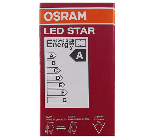 Лампа светодиодная филаментная Osram E27 2700К 5 Вт 600 Лм 220-230 В груша A60 прозрачная
