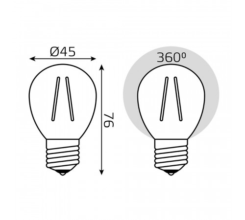 Лампа светодиодная филаментная Gauss Filament E27 2700К 12 Вт 730 Лм 190-240 В шар G45 прозрачная