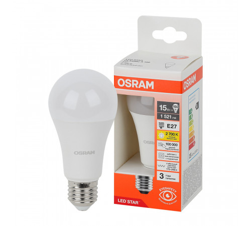 Лампа светодиодная Osram E27 2700К 15 Вт 1521 Лм 230 В груша A60 матовая