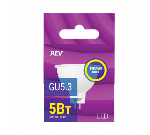 Лампа светодиодная Rev GU5.3 3000К 5 Вт 400 Лм 180-240 В рефлектор MR16 прозрачная Лампа светодиодная Rev GU5.3 3000К 5 Вт 400 Лм 180-240 В рефлектор MR16 прозрачная