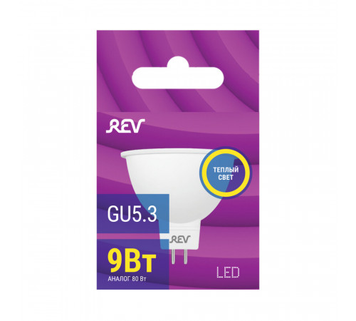 Лампа светодиодная Rev GU5.3 3000К 9 Вт 720 Лм 180-240 В рефлектор MR16 прозрачная Лампа светодиодная Rev GU5.3 3000К 9 Вт 720 Лм 180-240 В рефлектор MR16 прозрачная