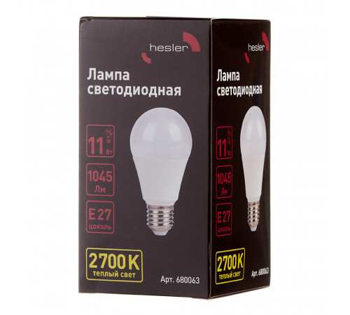 Лампа светодиодная Hesler E27 2700К 11 Вт 1045 Лм 230 В груша А60 матовая Лампа светодиодная Hesler E27 2700К 11 Вт 1045 Лм 230 В груша А60 матовая