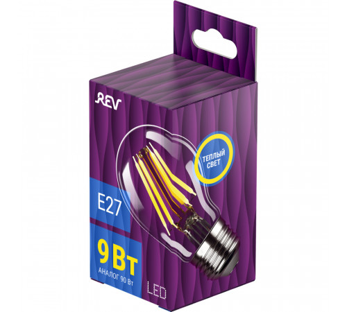 Лампа светодиодная филаментная Rev E27 2700К 9 Вт 855 Лм 220 В груша A60 прозрачная