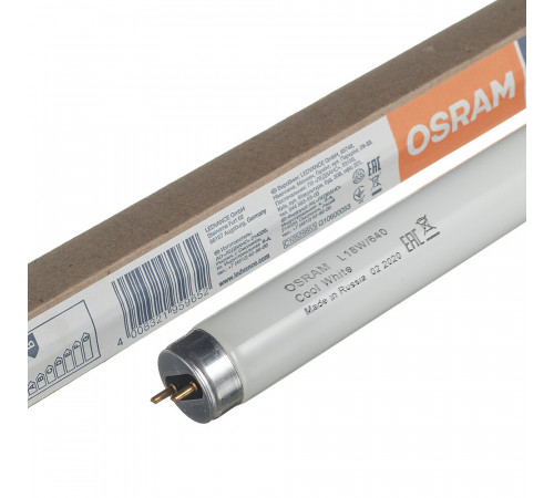 Лампа люминесцентная Osram G13 T8 18 Вт 4000К нейтральный свет трубка 590 мм (55650/9652/959652) Лампа люминесцентная Osram G13 T8 18 Вт 4000К нейтральный свет трубка 590 мм (55650/9652/959652)