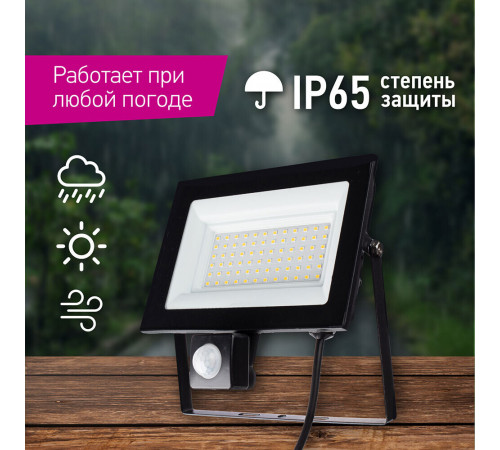 Прожектор светодиодный Онлайт ДО-50 4000К 50 Вт IP65 с датчиком движения черный Прожектор светодиодный Онлайт ДО-50 4000К 50 Вт IP65 с датчиком движения черный