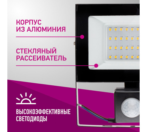 Прожектор светодиодный Онлайт ДО-30 4000К 30 Вт IP65 с датчиком движения черный Прожектор светодиодный Онлайт ДО-30 4000К 30 Вт IP65 с датчиком движения черный
