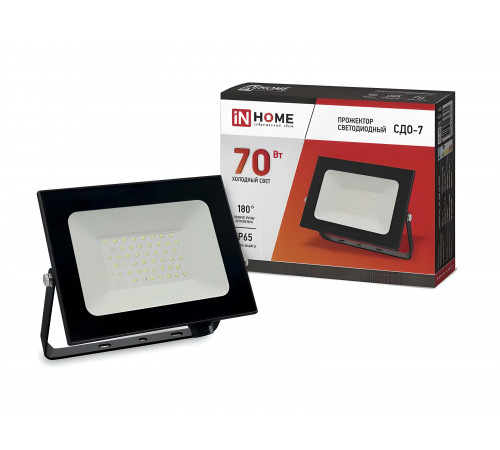 Прожектор светодиодный IN HOME 6500К 70 Вт IP65 черный Прожектор светодиодный IN HOME 6500К 70 Вт IP65 черный