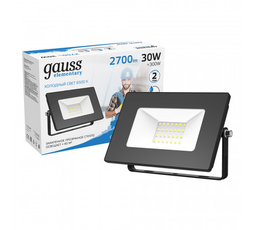 Прожектор светодиодный Gauss Elementary ДО-30 6500К 30 Вт IP65 черный Прожектор светодиодный Gauss Elementary ДО-30 6500К 30 Вт IP65 черный