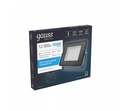 Прожектор светодиодный Gauss Qplus ДО-100 6500К 100 Вт IP65 черный Прожектор светодиодный Gauss Qplus ДО-100 6500К 100 Вт IP65 черный