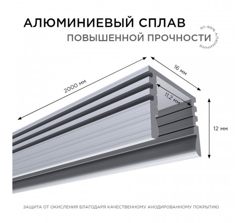 Профиль для светодиодной ленты Apeyron (08-10) 2 м П-образный