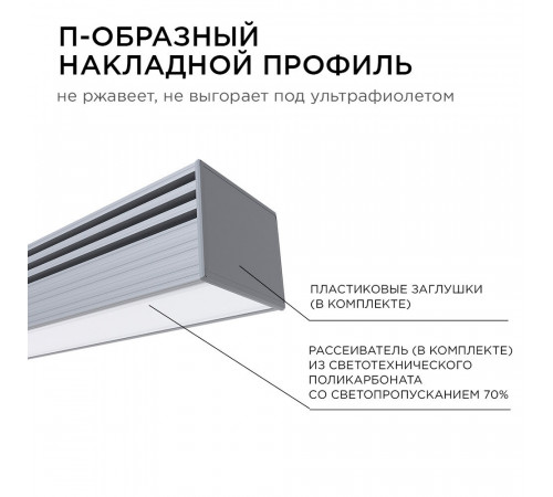 Профиль для светодиодной ленты Apeyron (08-10) 2 м П-образный