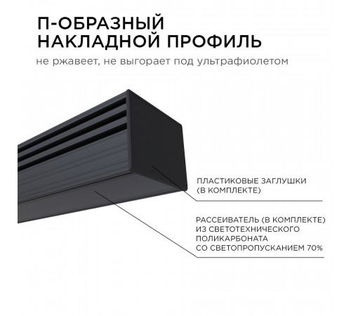 Профиль для светодиодной ленты Apeyron (08-10-Ч) 2 м П-образный Профиль для светодиодной ленты Apeyron (08-10-Ч) 2 м П-образный