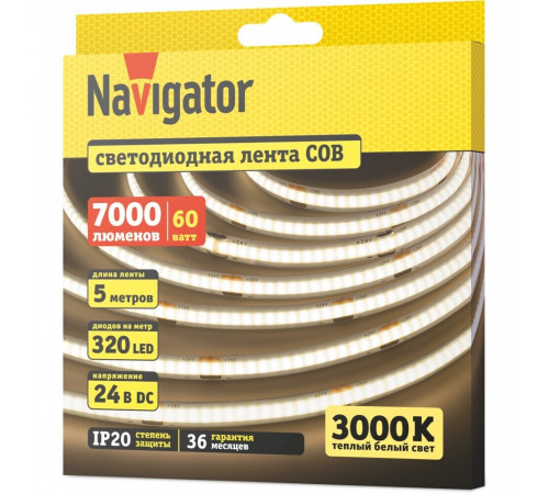 Лента светодиодная Navigator NLS-СОВWW320 3000К 24 В 12 Вт/м IP20 5 м (95317) Лента светодиодная Navigator NLS-СОВWW320 3000К 24 В 12 Вт/м IP20 5 м (95317)