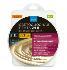 Лента светодиодная SMD 2835 3000К 24 В 20 Вт/м 5 м IP20 Apeyron (103ОО)