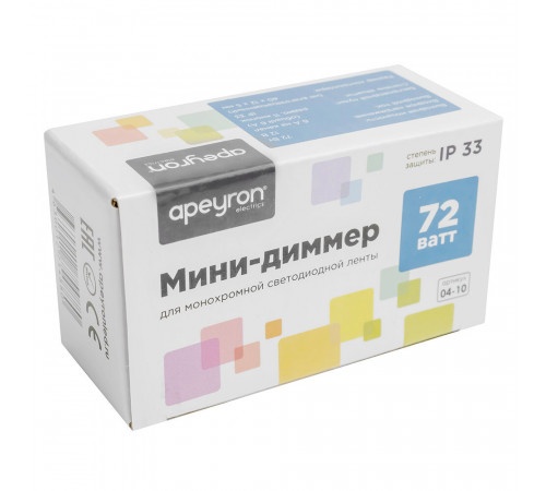Диммер для светодиодной ленты 12/24 В 72 Вт IP20 Apeyron с пультом (04-10) Диммер для светодиодной ленты 12/24 В 72 Вт IP20 Apeyron с пультом (04-10)