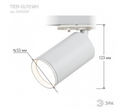 Трековый светильник однофазный Эра TR39-GU10 WH 15 Вт GU10 MR16 1 кв.м белый (Б0053309) Трековый светильник однофазный Эра TR39-GU10 WH 15 Вт GU10 MR16 1 кв.м белый (Б0053309)