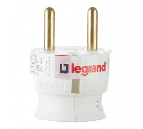 Вилка угловая без заземления 16 А 230 В Legrand белая (050183) Вилка угловая без заземления 16 А 230 В Legrand белая (050183)