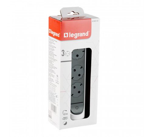 Колодка электрическая 3 розетки Legrand 16 А 230 В 3,68 кВт бело-черная (694543) Колодка электрическая 3 розетки Legrand 16 А 230 В 3,68 кВт бело-черная (694543)