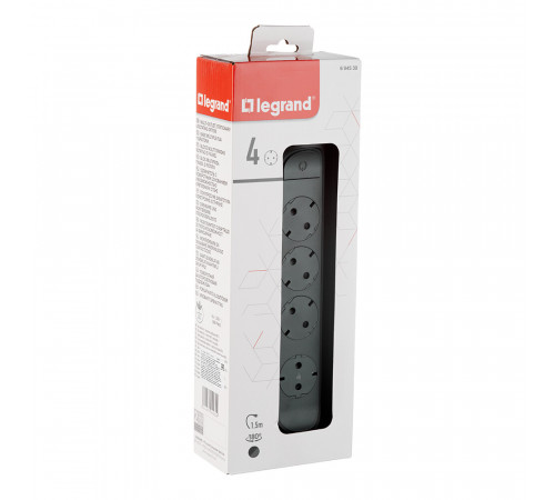 Удлинитель Legrand 4 розетки 1,5 м H05VV-F 3х1,5 кв.мм 16 А 3,68 кВт черный (694530) Удлинитель Legrand 4 розетки 1,5 м H05VV-F 3х1,5 кв.мм 16 А 3,68 кВт черный (694530)