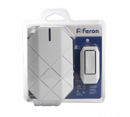 Звонок Feron (41433) беспроводной с кнопкой 30 мелодий белый Звонок Feron (41433) беспроводной с кнопкой 30 мелодий белый