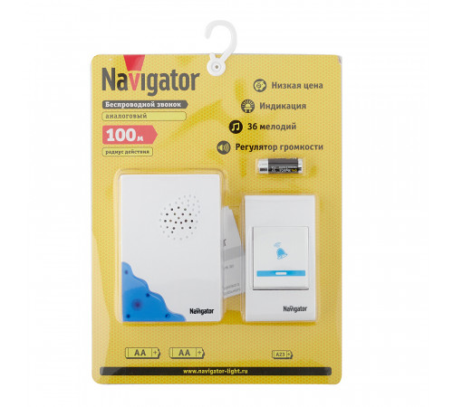 Звонок Navigator (612676) беспроводной с кнопкой 36 мелодий белый Звонок Navigator (612676) беспроводной с кнопкой 36 мелодий белый