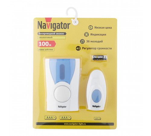 Звонок Navigator (612683) беспроводной с кнопкой 36 мелодий белый Звонок Navigator (612683) беспроводной с кнопкой 36 мелодий белый