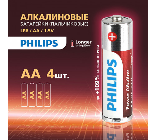Батарейка Philips Power АА пальчиковая LR6 1,5 В (4 шт.) (Б0062746)
